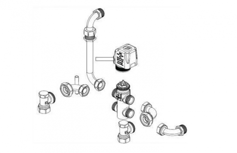 Galletti VK10S bekötőcsővel, elzárókkal komplett szelepkészlet, 3 járatú ESTRO F 95-12, DUCTIMAX 5-6-hoz